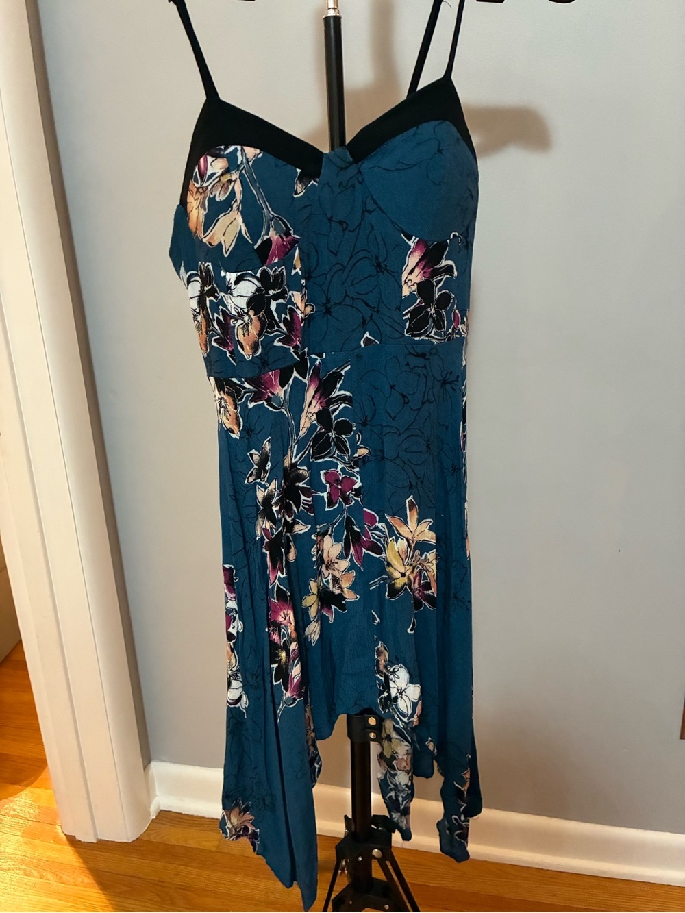 Band of Gypsies Teal Floral Asymmetrical Dress